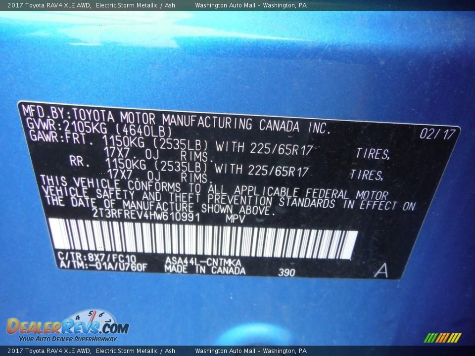 2017 Toyota RAV4 XLE AWD Electric Storm Metallic / Ash Photo #31