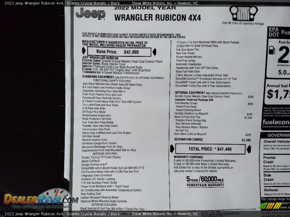 2022 Jeep Wrangler Rubicon 4x4 Window Sticker Photo #29
