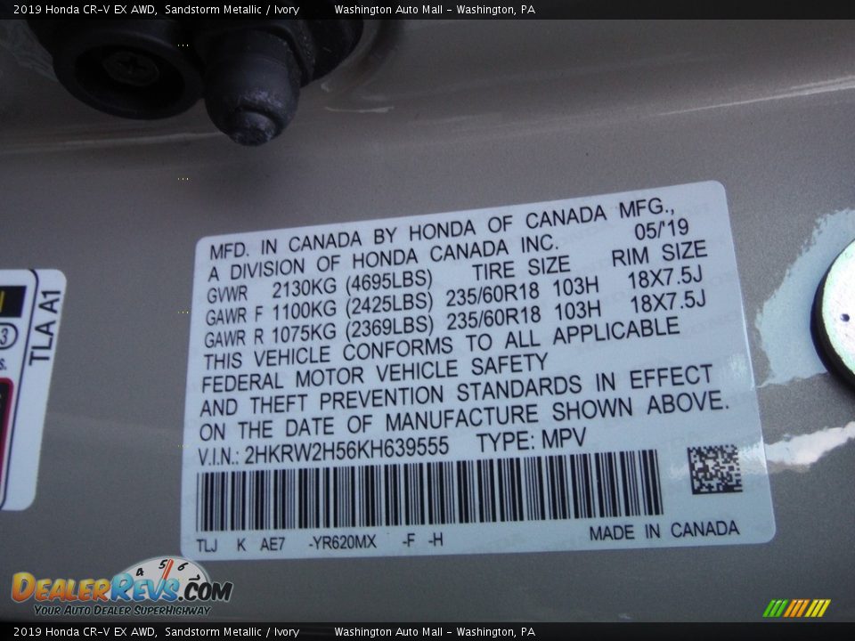 2019 Honda CR-V EX AWD Sandstorm Metallic / Ivory Photo #32