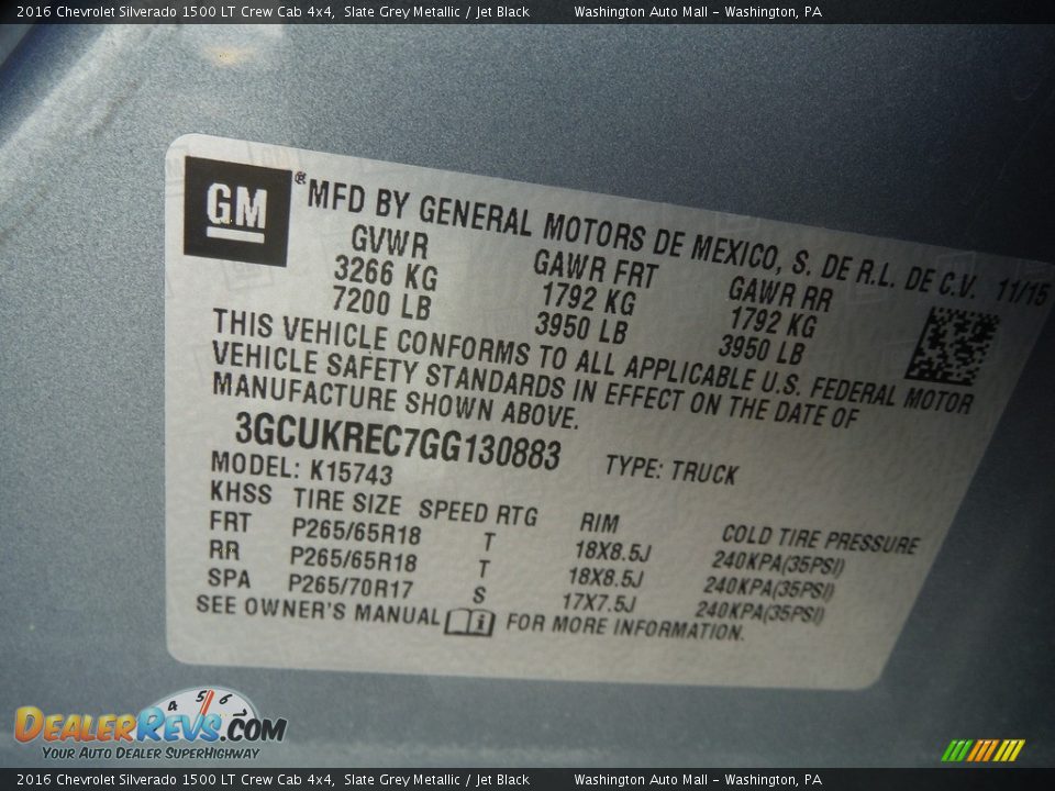 2016 Chevrolet Silverado 1500 LT Crew Cab 4x4 Slate Grey Metallic / Jet Black Photo #33