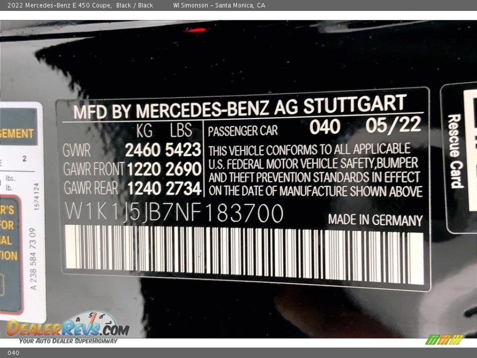 Mercedes-Benz Color Code 040 Black