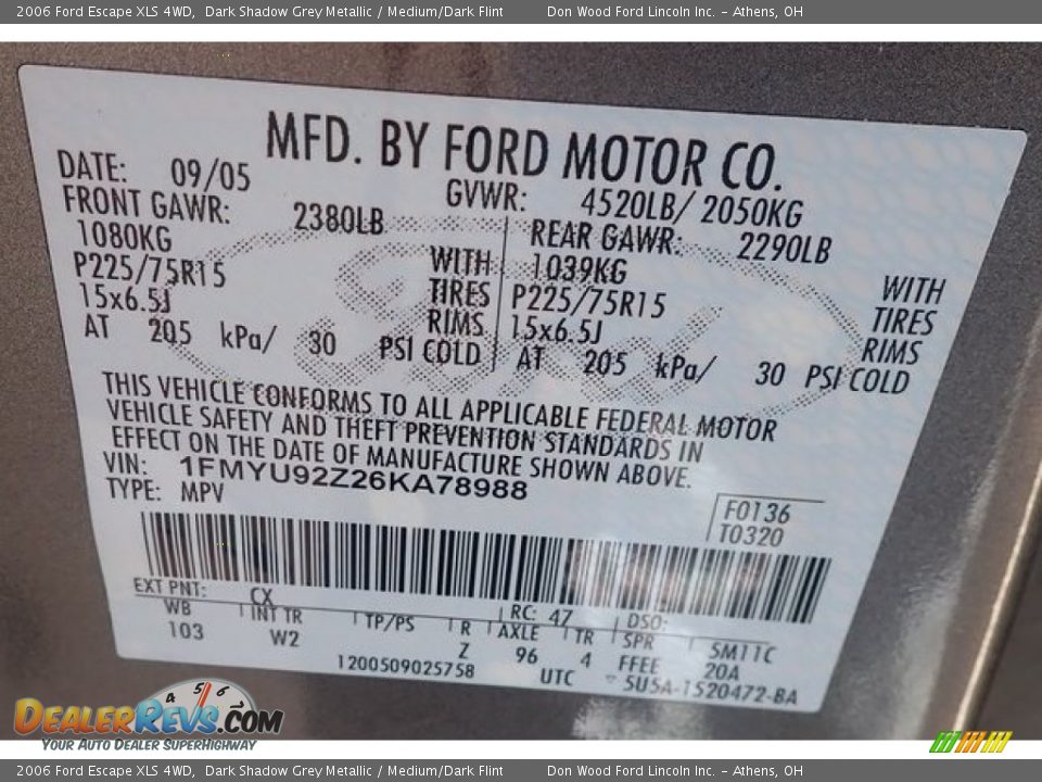 2006 Ford Escape XLS 4WD Dark Shadow Grey Metallic / Medium/Dark Flint Photo #15