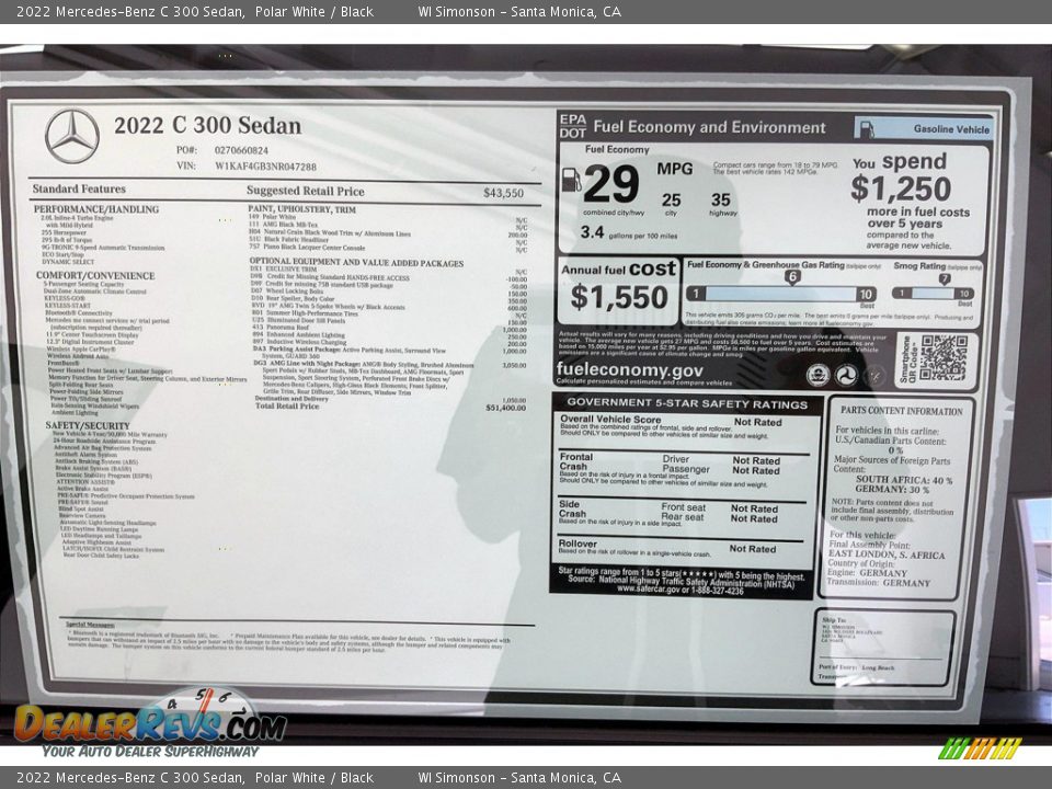 2022 Mercedes-Benz C 300 Sedan Polar White / Black Photo #13