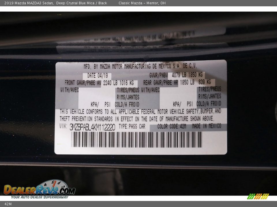 Mazda Color Code 42M Deep Crystal Blue Mica