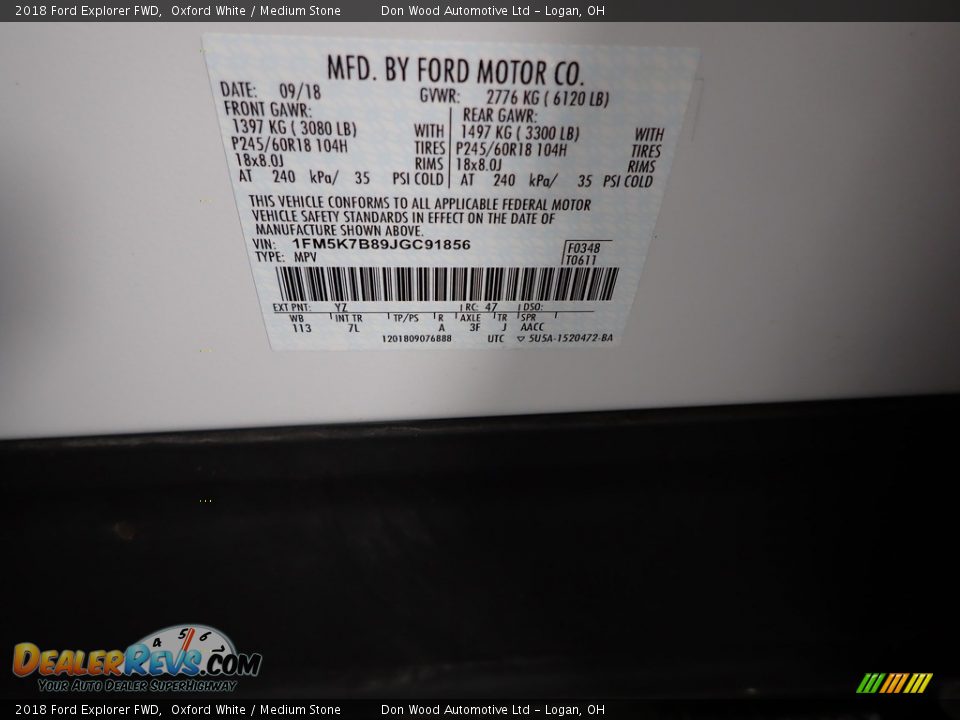 2018 Ford Explorer FWD Oxford White / Medium Stone Photo #33