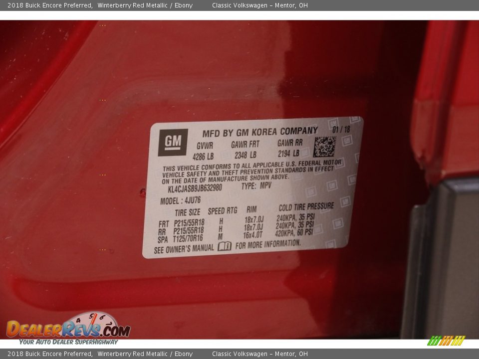 2018 Buick Encore Preferred Winterberry Red Metallic / Ebony Photo #20