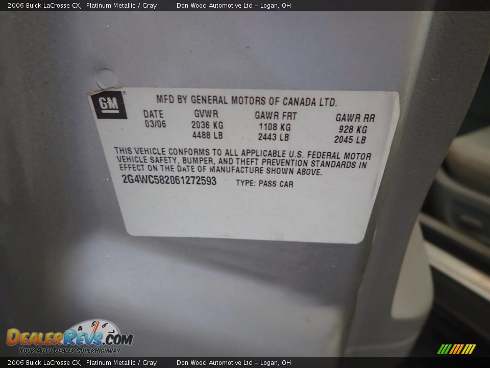 2006 Buick LaCrosse CX Platinum Metallic / Gray Photo #19