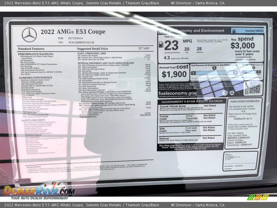 2022 Mercedes-Benz E 53 AMG 4Matic Coupe Window Sticker Photo #13