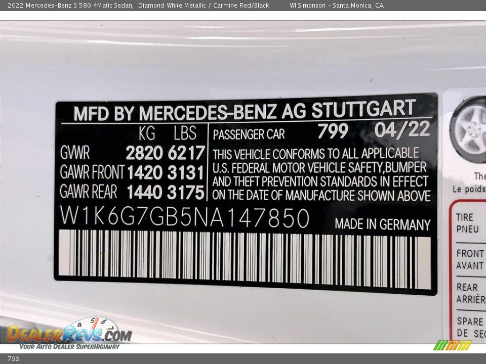 Mercedes-Benz Color Code 799 Diamond White Metallic