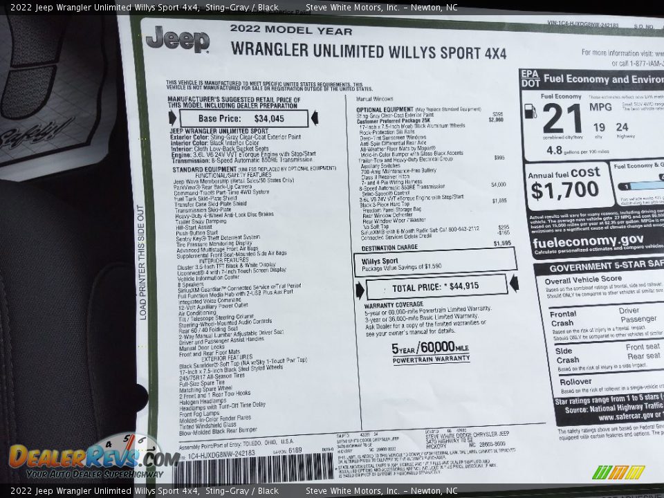 2022 Jeep Wrangler Unlimited Willys Sport 4x4 Sting-Gray / Black Photo #26