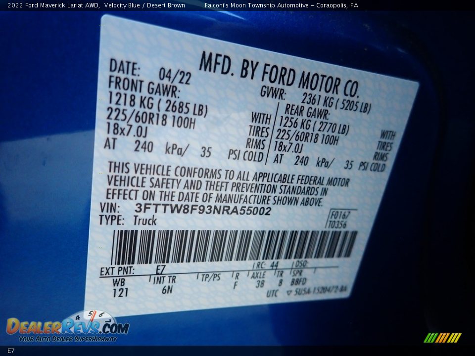 Ford Color Code E7 Velocity Blue