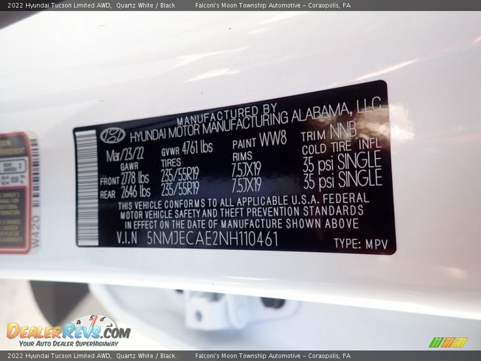 2022 Hyundai Tucson Limited AWD Quartz White / Black Photo #18
