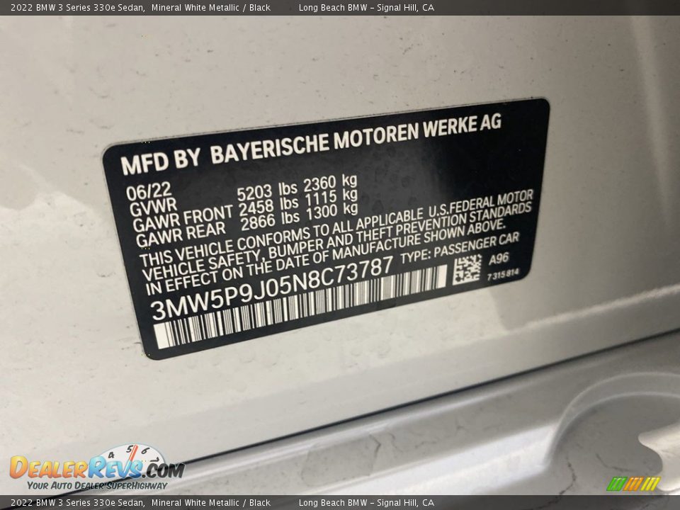 2022 BMW 3 Series 330e Sedan Mineral White Metallic / Black Photo #26