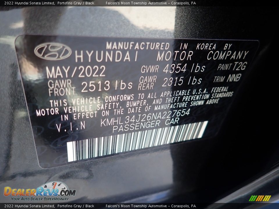 2022 Hyundai Sonata Limited Portofino Gray / Black Photo #18