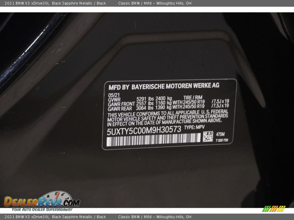 2021 BMW X3 xDrive30i Black Sapphire Metallic / Black Photo #23