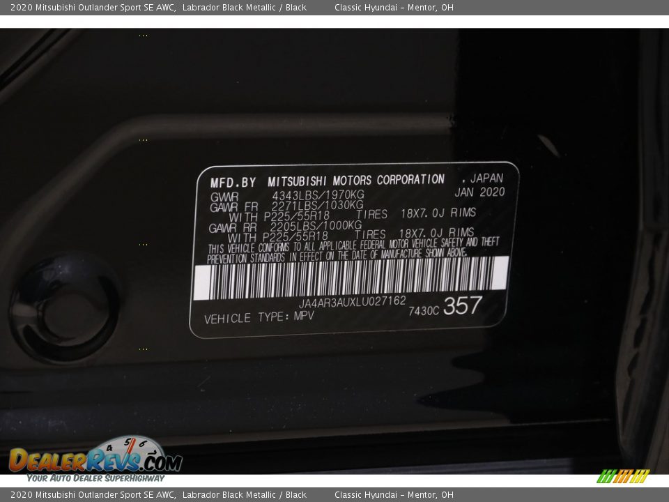 2020 Mitsubishi Outlander Sport SE AWC Labrador Black Metallic / Black Photo #22