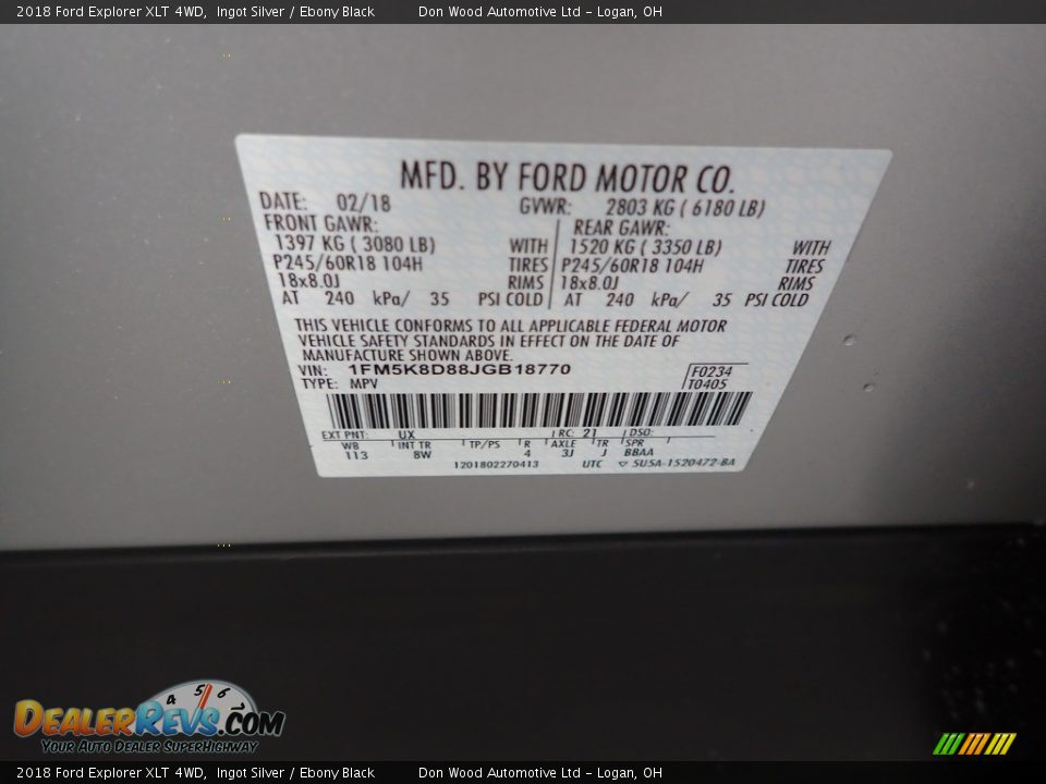 2018 Ford Explorer XLT 4WD Ingot Silver / Ebony Black Photo #34
