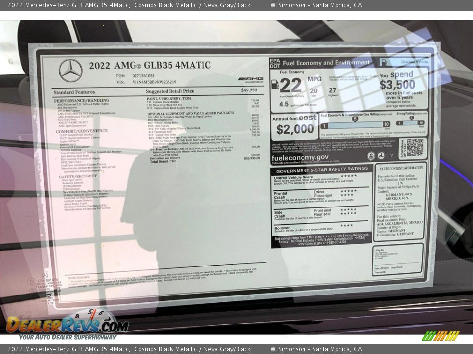 2022 Mercedes-Benz GLB AMG 35 4Matic Window Sticker Photo #13