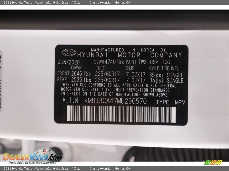 2021 Hyundai Tucson Value AWD White Cream / Gray Photo #20