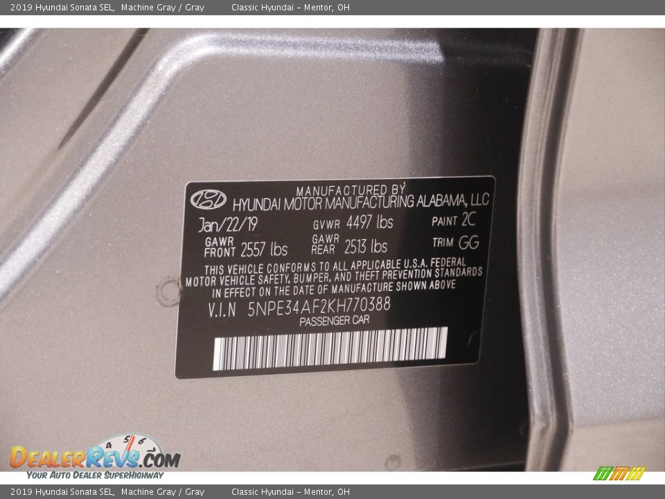 2019 Hyundai Sonata SEL Machine Gray / Gray Photo #19