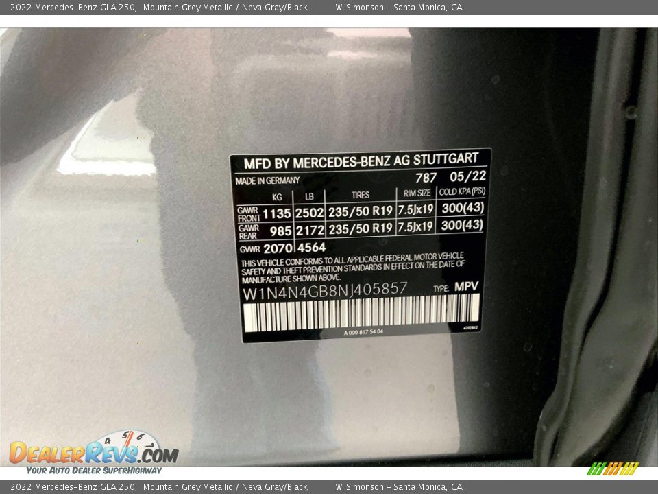 2022 Mercedes-Benz GLA 250 Mountain Grey Metallic / Neva Gray/Black Photo #11
