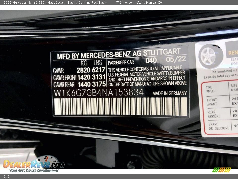 Mercedes-Benz Color Code 040 Black