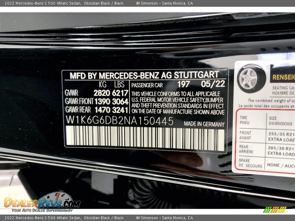 2022 Mercedes-Benz S 500 4Matic Sedan Obsidian Black / Black Photo #11