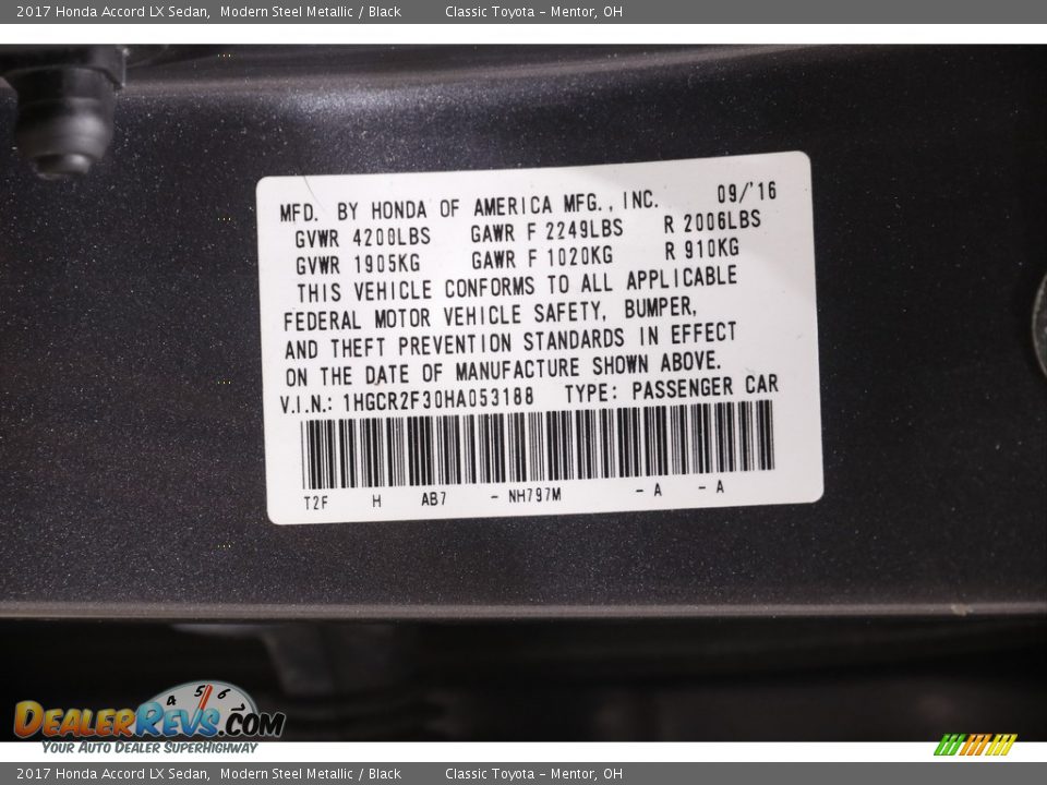 2017 Honda Accord LX Sedan Modern Steel Metallic / Black Photo #21