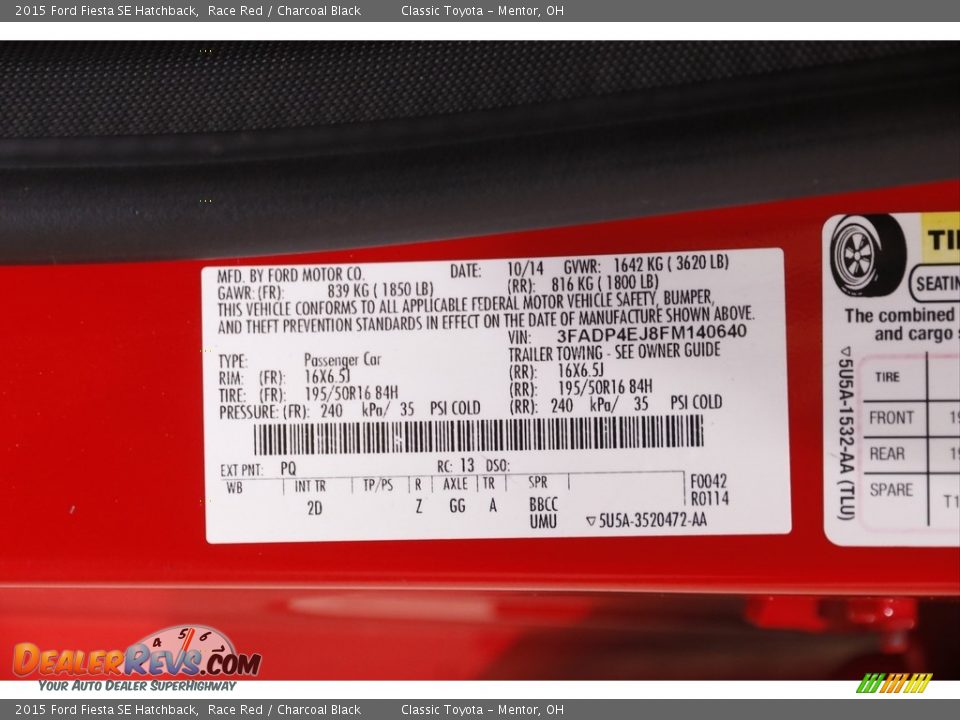 2015 Ford Fiesta SE Hatchback Race Red / Charcoal Black Photo #18