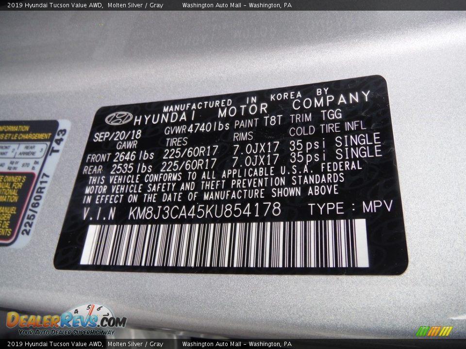 2019 Hyundai Tucson Value AWD Molten Silver / Gray Photo #29