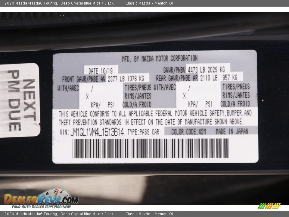 2020 Mazda Mazda6 Touring Deep Crystal Blue Mica / Black Photo #22