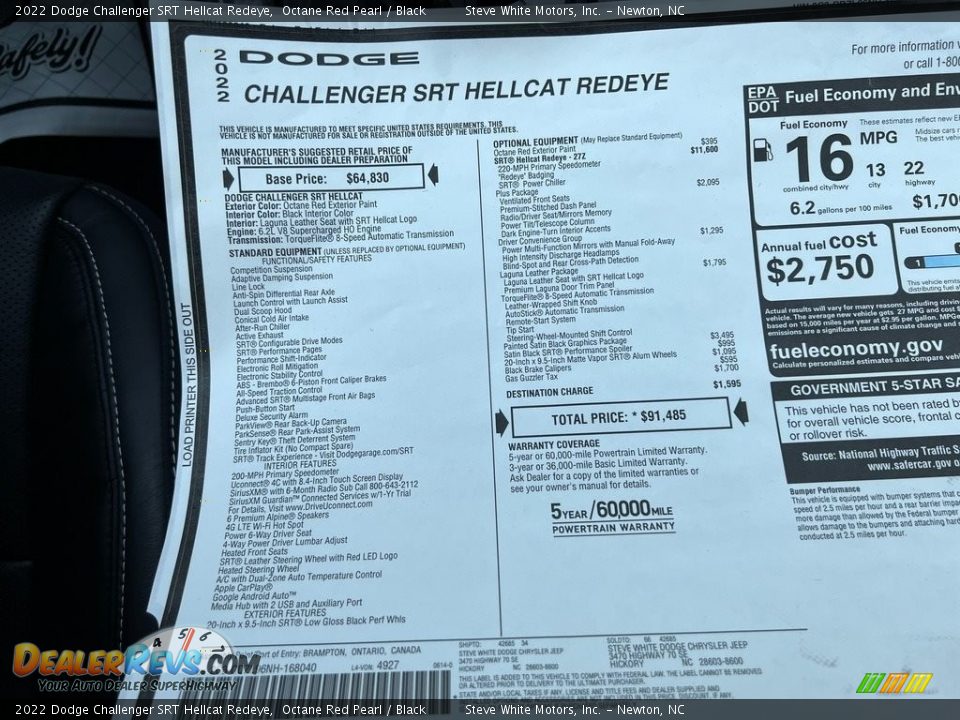 2022 Dodge Challenger SRT Hellcat Redeye Window Sticker Photo #29