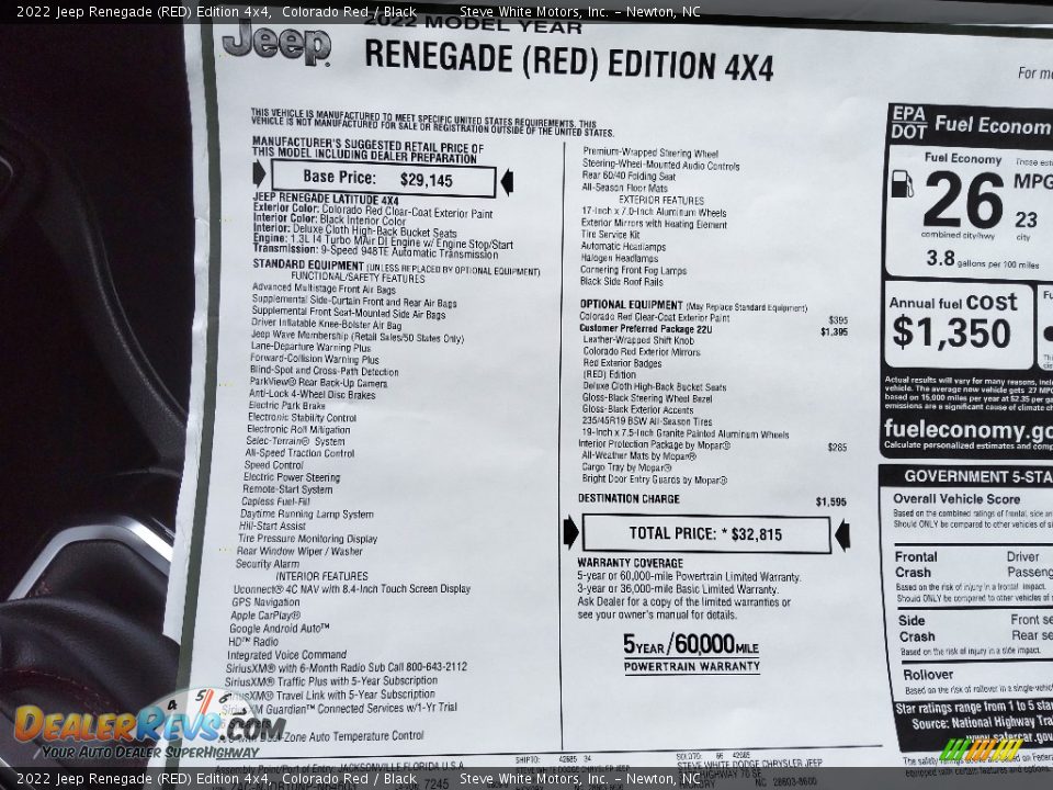 2022 Jeep Renegade (RED) Edition 4x4 Window Sticker Photo #27