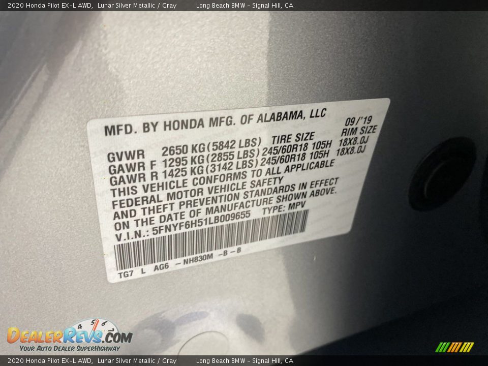 2020 Honda Pilot EX-L AWD Lunar Silver Metallic / Gray Photo #36