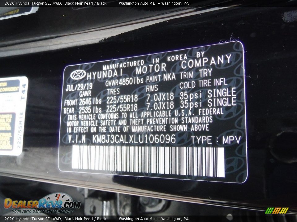 2020 Hyundai Tucson SEL AWD Black Noir Pearl / Black Photo #32