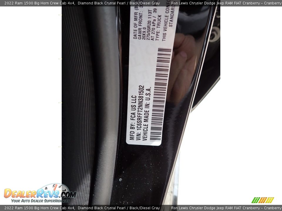 2022 Ram 1500 Big Horn Crew Cab 4x4 Diamond Black Crystal Pearl / Black/Diesel Gray Photo #20