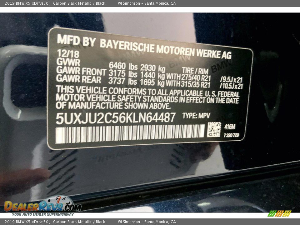 2019 BMW X5 xDrive50i Carbon Black Metallic / Black Photo #33