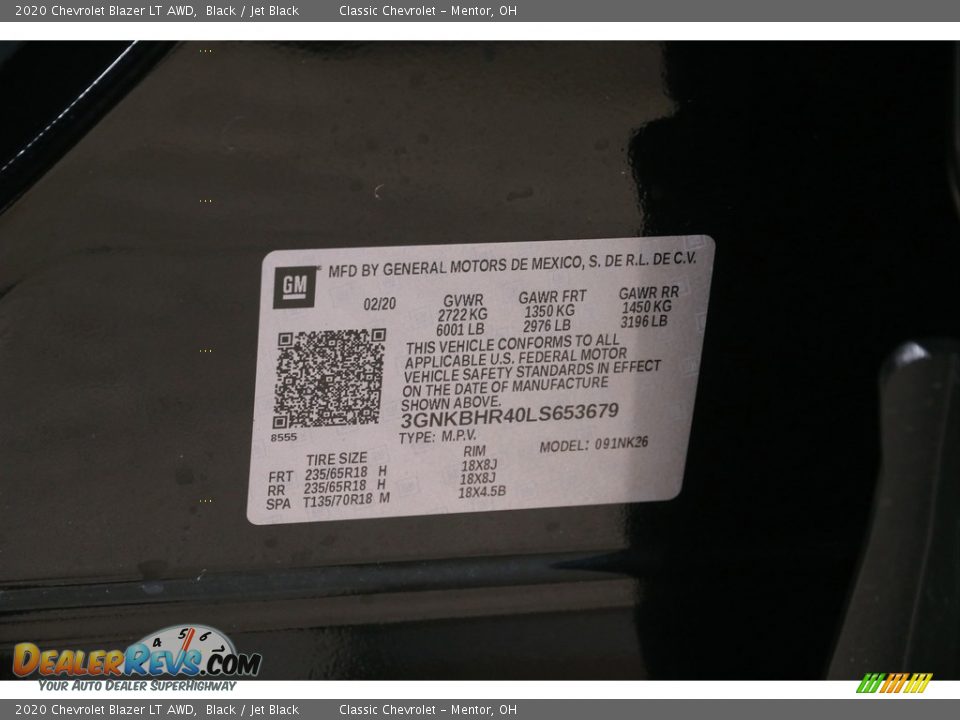 2020 Chevrolet Blazer LT AWD Black / Jet Black Photo #20