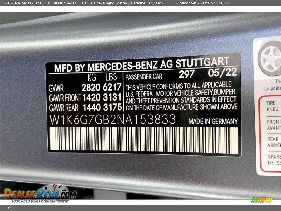 Mercedes-Benz Color Code 297 Selenite Gray Magno (Matte)