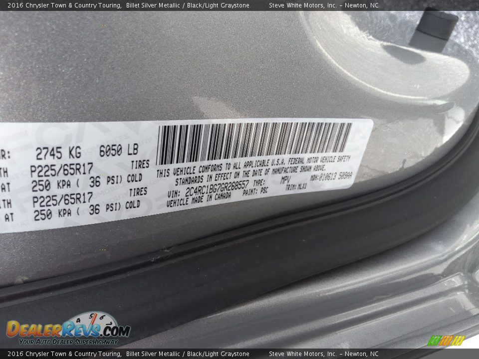 2016 Chrysler Town & Country Touring Billet Silver Metallic / Black/Light Graystone Photo #34