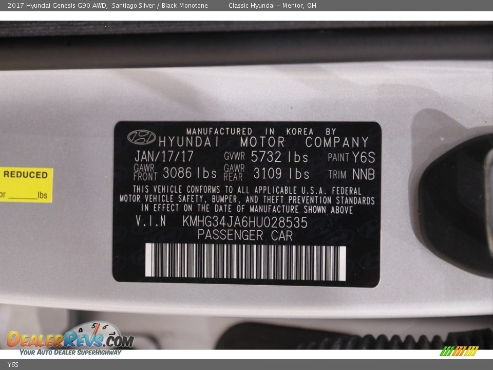 Hyundai Color Code Y6S Santiago Silver