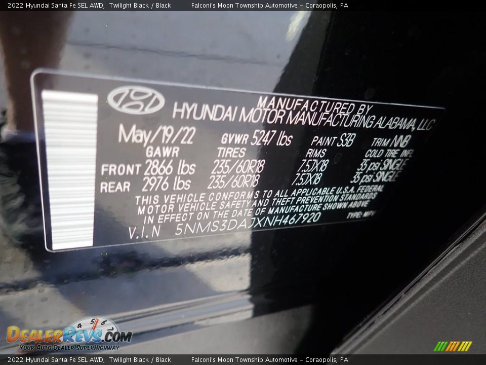 2022 Hyundai Santa Fe SEL AWD Twilight Black / Black Photo #18