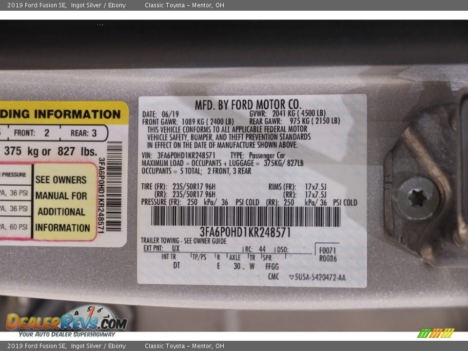 2019 Ford Fusion SE Ingot Silver / Ebony Photo #22