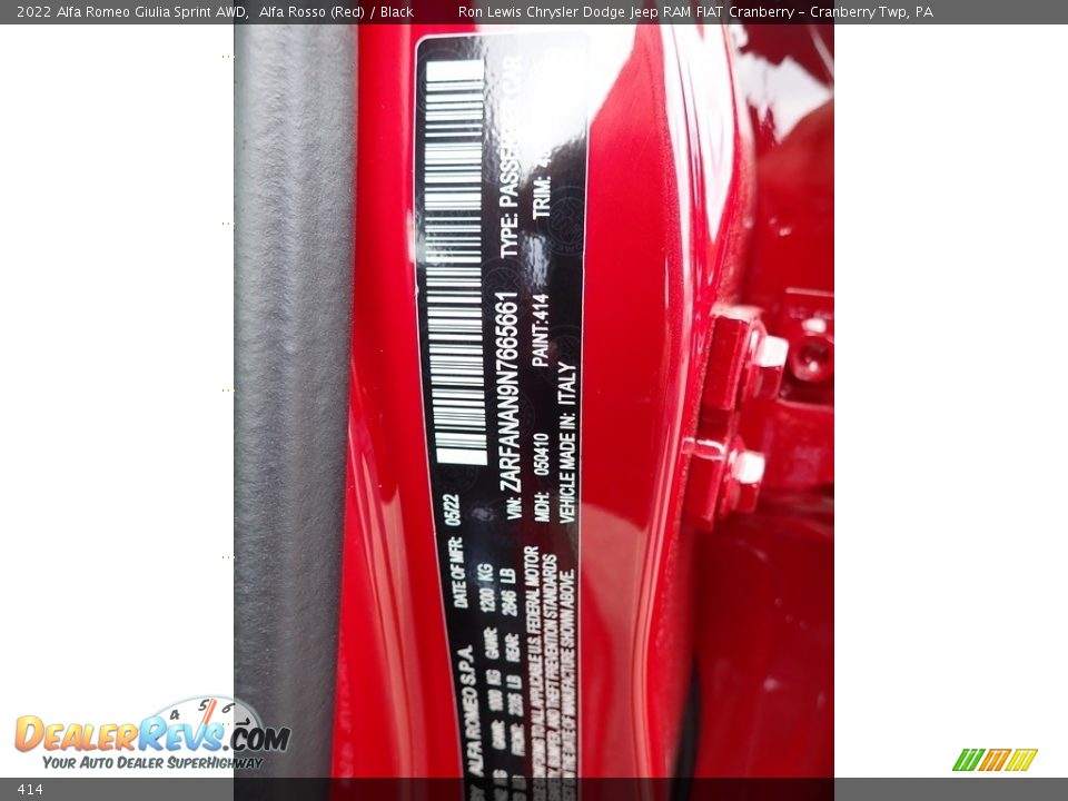 Alfa Romeo Color Code 414 Alfa Rosso (Red)