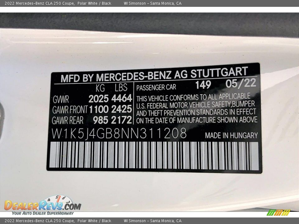 2022 Mercedes-Benz CLA 250 Coupe Polar White / Black Photo #11