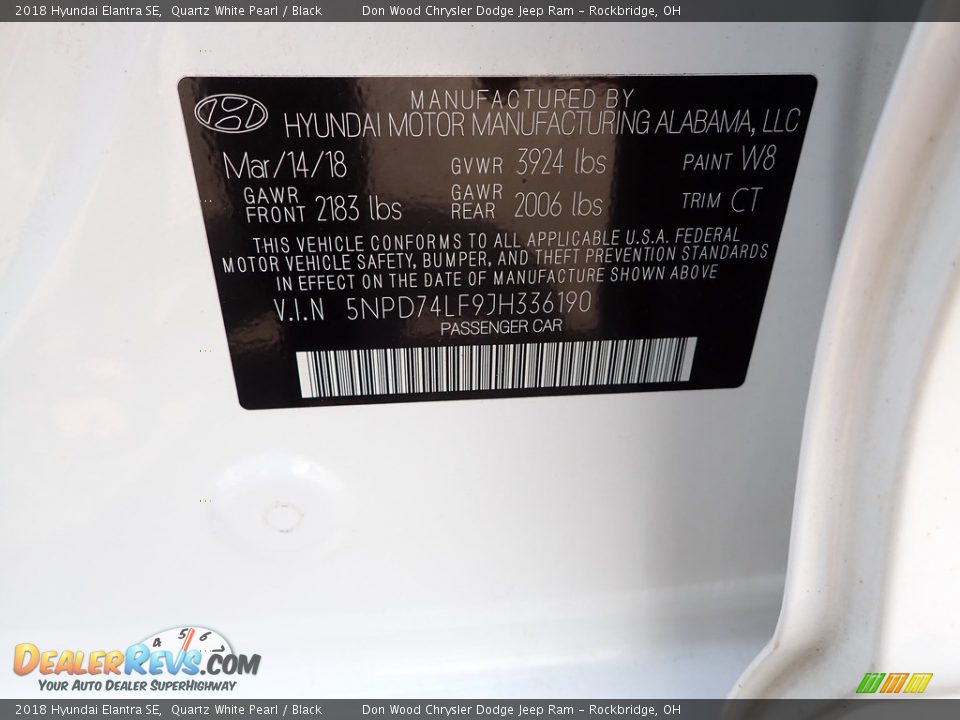 2018 Hyundai Elantra SE Quartz White Pearl / Black Photo #30