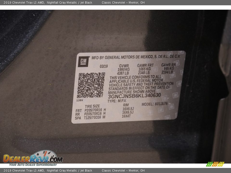 2019 Chevrolet Trax LS AWD Nightfall Gray Metallic / Jet Black Photo #19