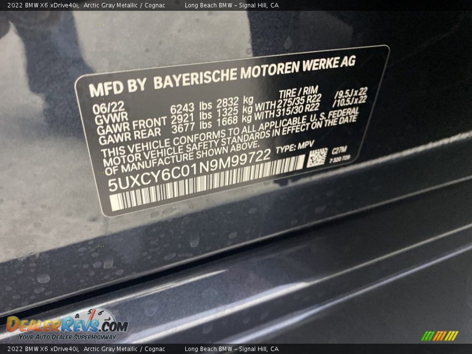 2022 BMW X6 xDrive40i Arctic Gray Metallic / Cognac Photo #26