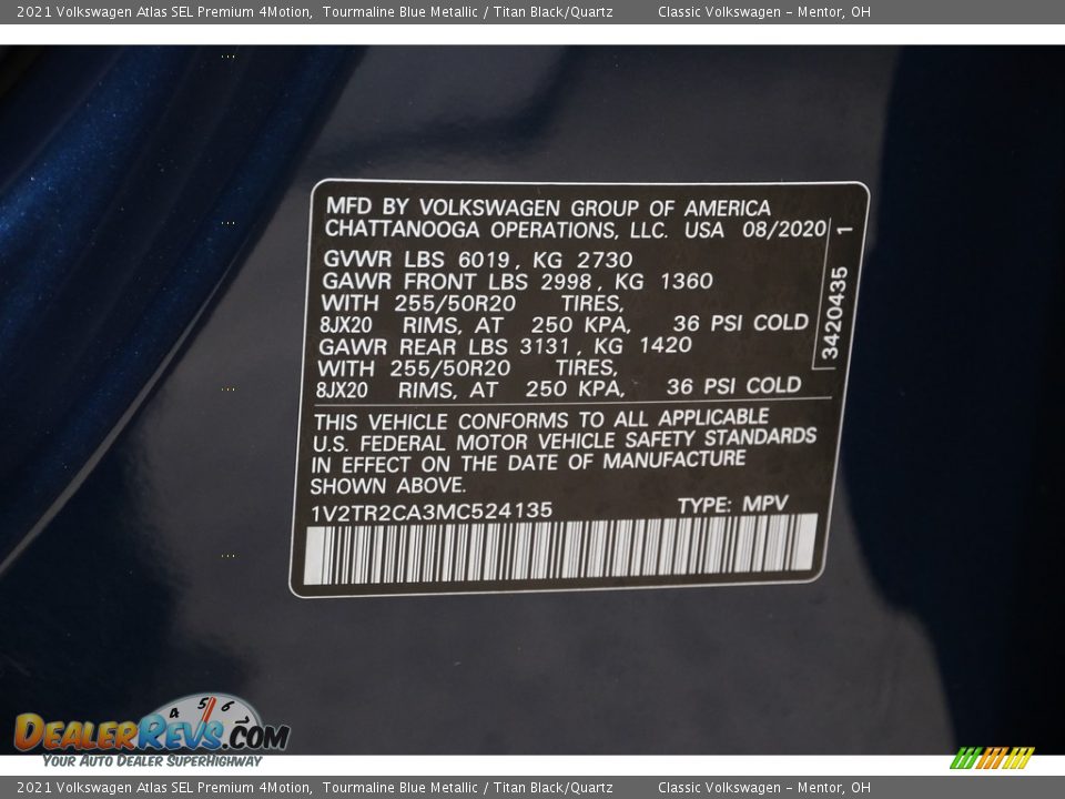 2021 Volkswagen Atlas SEL Premium 4Motion Tourmaline Blue Metallic / Titan Black/Quartz Photo #22