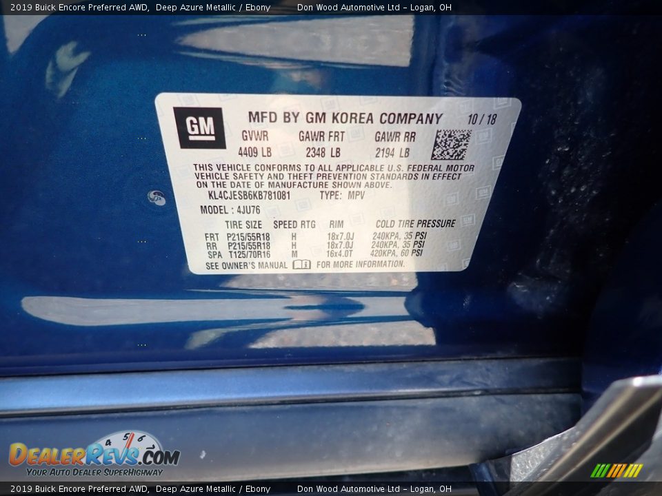 2019 Buick Encore Preferred AWD Deep Azure Metallic / Ebony Photo #31